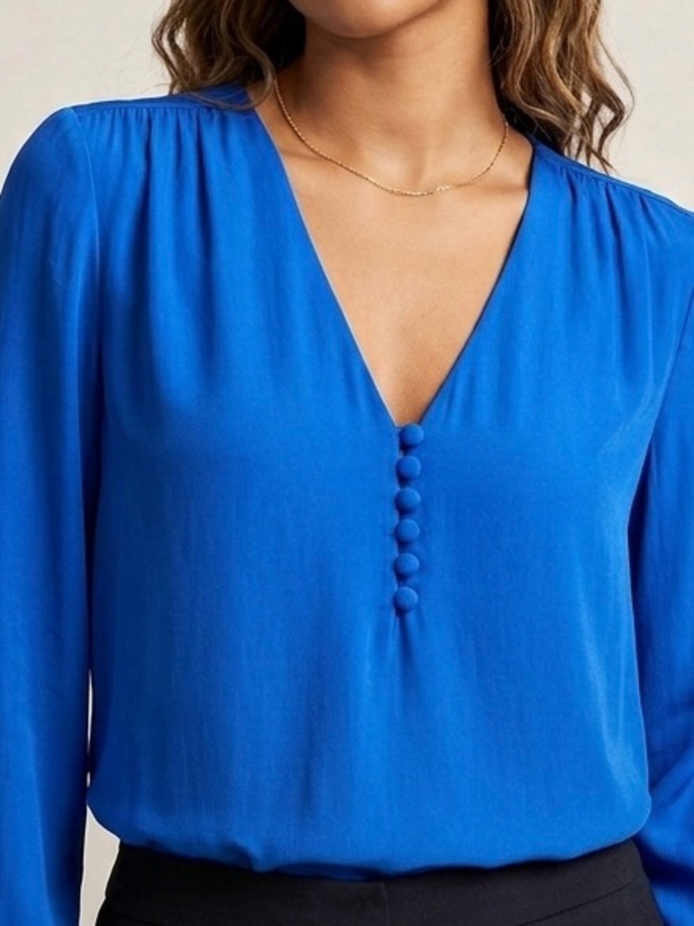 J.Crew Sz 0 Silk-Like Button Up Blouse Cobalt Blue Workwear